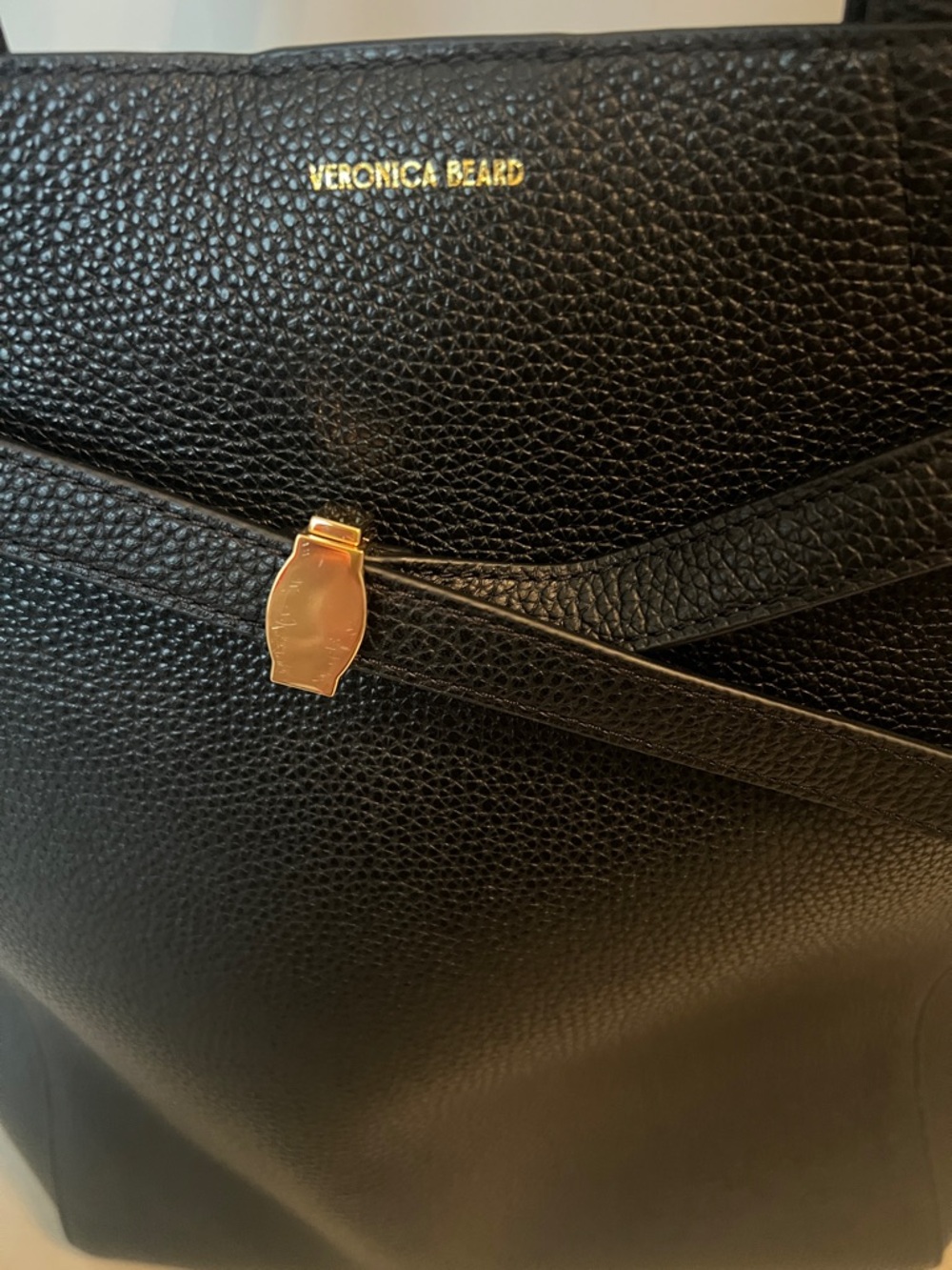 Veronica Beard Black Leather Tote with Gold Hardware - Picture 6 of 6